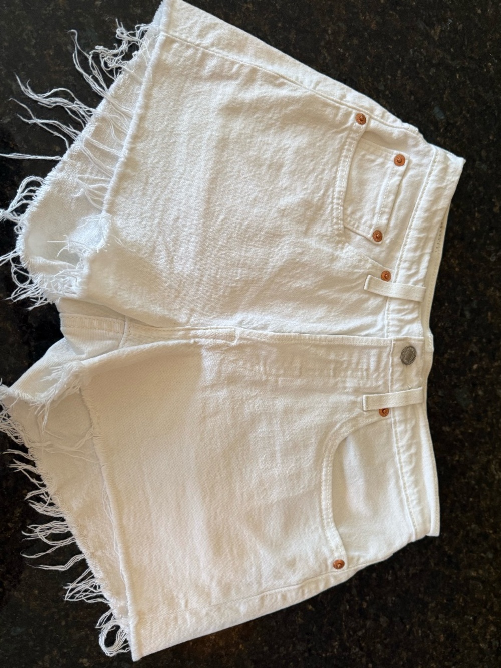 Levi Strauss White 501 Frayed Hem Denim Shorts WHITE